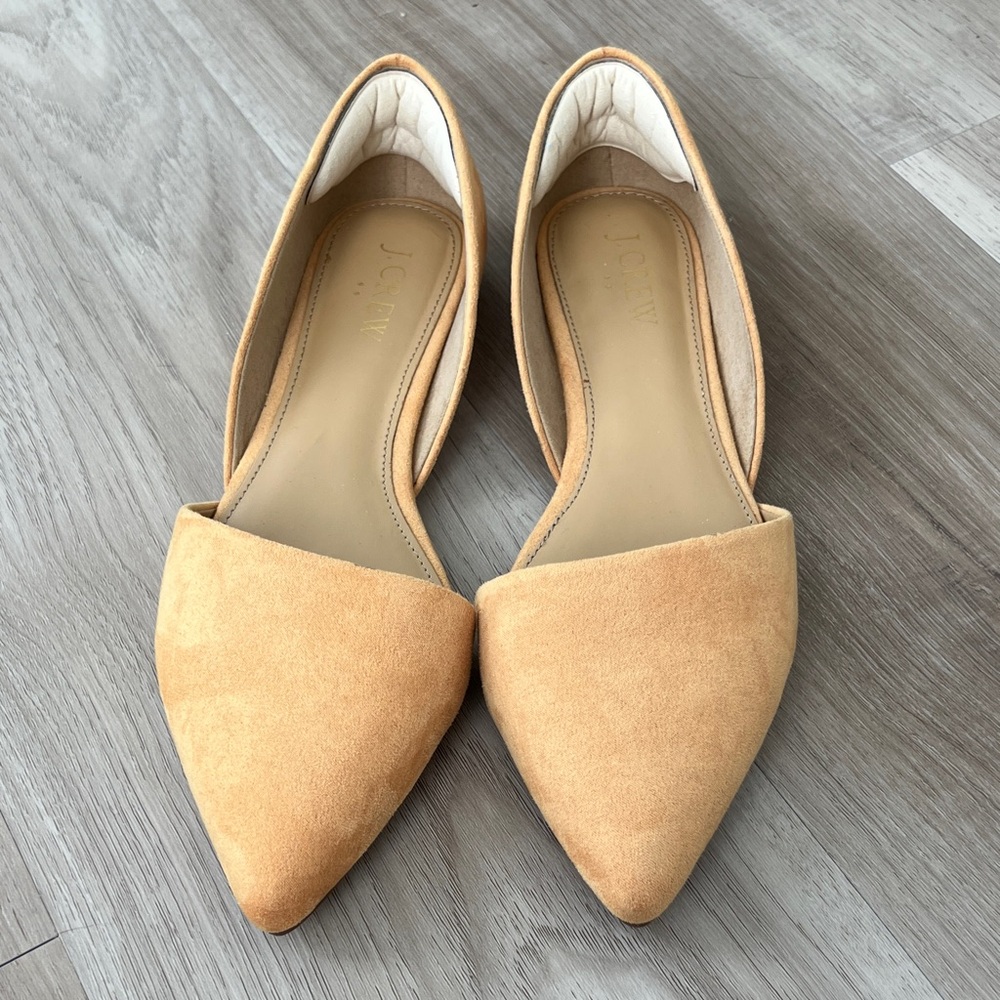 J. Crew Tan Flats with Suede D'Orsay Design